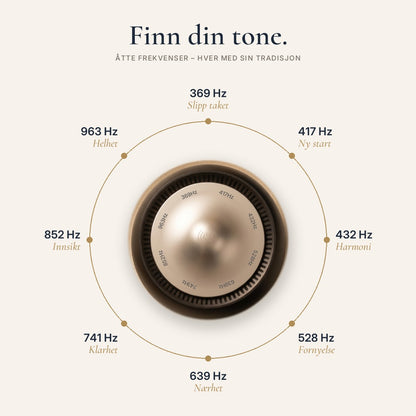 De åtte frekvensene i Alma Sound Bowl, fra 369 til 963 Hz